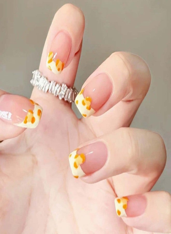 YoYoee Short Square Press on Nails French False Nails Cute Nails Tips Full Cover Nude Fake Nails for Women and Girls 24PCS - Image 1